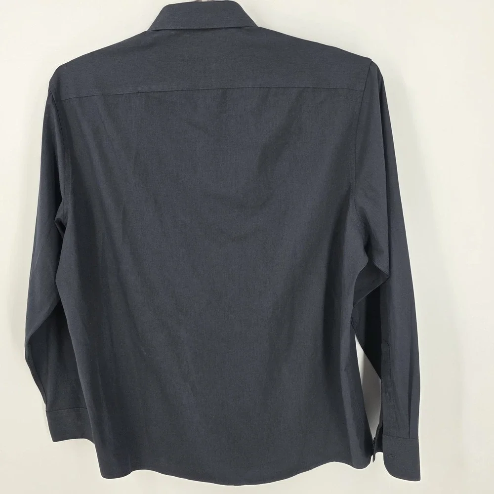 Lucky Brand Men's Sz XL 17/17.5  Navy Blue Button Up Slim Fit 4 Way Stretch - Picture 4 of 9